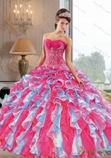 2015 Multi-Colored Ball Gown Quinceanera Dress with Appliques and Ruffles