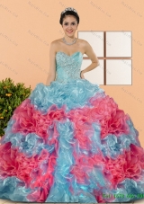 Multi-Colored Multi Color 2015 Sweet 15 Dresses with Beading and Ruffles