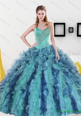 2015 Multi-Colored Sweetheart Quinceanera Dresses with Appliques and Ruffles