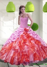 2015 Multi-Colored Pick Ups and Ruffles Sweet 15 Dresses in Multi Color