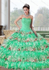 Multi-Colored Beading and Ruffled Layers Quinceanera Dresses for 2015