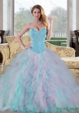 2015 Exquisite Sweetheart Multi Color Sweet 15 Dresses with Beading and Ruffles