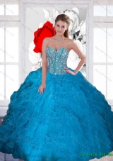 New Style Beading and Ruffles Sweetheart Teal Quinceanera Dresses for 2015