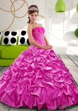 New Style Sweetheart 2015 Hot Pink Quinceanera Gown with Appliques and Pick Ups