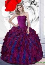 Exquisite Beading and Ruffles Sweetheart 2015 Quinceanera Dresses in Multi Color