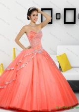 New Style Beading Sweetheart 2015 Quinceanera Gown in Orange Red