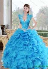 Beautiful Beading and Ruffles Sweetheart 2015 Quinceanera Dresses in Baby Blue