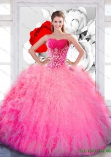 Flirting Strapless 2015 Quinceanera Gown with Ruffles and Appliques
