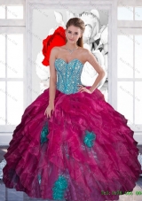 Vestidos de Sweetheart Beading Ball Gown 2015 Quinceanera Dress with Ruffles