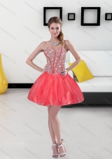 2015 Remarkable Beading Short Prom Dresses in Coral Red