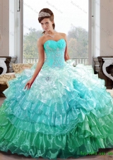 Vestidos de Sweetheart 2015 Quinceanera Gown with Appliques and Ruffled Layers