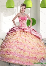 2015 Plus Size Quinceanera Dresses with Ruffled Layers and Appliques