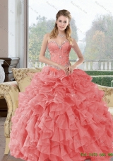 2015 Plus Size Beading and Ruffles Quinceanera Dresses in Watermelon