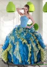 Vestidos de Multi Color Quinceanera Dress with Beading and Ruffles for 2015