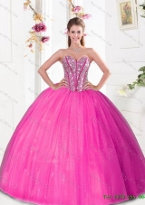 Unique Beading and Pick Ups 2015 Quinceanera Dresses in Hot Pink