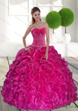 2015 Unique Hot Pink Quinceanera Gown with Ruffles and Appliques