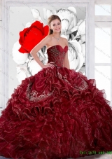 Unique Sweetheart Wine Red 2015 Quinceanera Dress with Appliques and Ruffles
