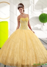 Unique Sweetheart Appliques Gold Quinceanera Dresses for 2015 Spring