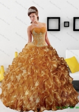 Sturning Appliques and Ruffles 2015 Quinceanera Dress in Gold