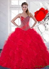 2014 Colorful Sweetheart Red Quinceanera Dress with Beading and Ruffles