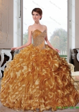2015 Wonderful Sweetheart Appliques and Ruffles Quinceanera Dresses