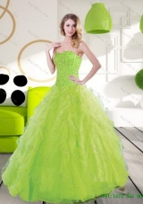 Beautiful Sweetheart Spring Green 2015 Quinceanera Dresses with Beading and Ruffles