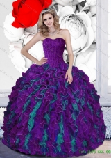 2015 Dynamic Beading and Ruffles Sweetheart Multi Color Quinceanera Dresses