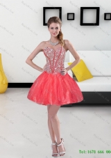2015 Remarkable Beading Mini Length Quinceanera Dresses in Coral Red