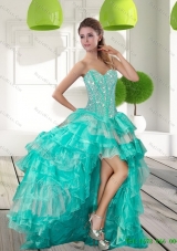 Fashionable Beading and Ruffled Layers High Low Quinceanera Gowns for 2015