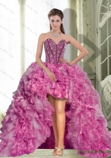 Dynamic High Low Beading and Ruffles 2015 Dress for Quinceanera Party