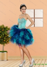 2015 New Style Beading and Ruffles Sweetheart Quinceanera Dresses in Multi Color