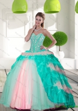 2015 Elegant Beading and Ruffled Layers Quinceanera Gowns in Multi Color