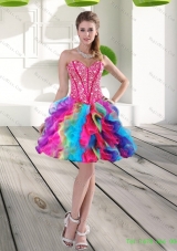 New Style Beading and Ruffles Organza 2015 Prom Dress in Multi Color