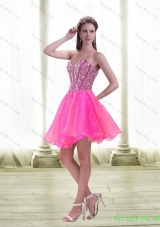 New Style A Line Beading 2015 Prom Dress in Hot Pink