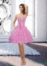New Style Rose Pink Sweetheart 2015 Prom Dress with Beading and Ruffles