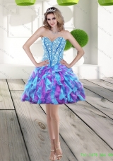 New Style 2015 Beading and Ruffles A Line Prom Dress in Multi Color