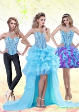 Detachable Aqua Blue High Low 2015 Prom Skirts with Beading and Ruffles