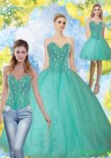 2015 Fashionable Beading and Appliques Turquoise Sweetheart Vestidos de Quinceanera