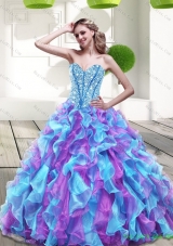 2015 Beautiful Sweetheart Multi Color Vestidos de Quinceanera with Beading and Ruffles