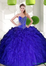 Gorgeous Peacock Blue Sweetheart Beading Ball Gown Vestidos de Quinceanera with Ruffles