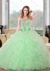 Remarkable Beading and Ruffles Sweetheart 2015 Quinceanera Dresses in Apple Green
