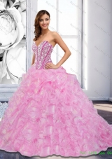 Sweet 2015 Sweetheart Beading and Ruffles Rose Pink Fifteen Dresses