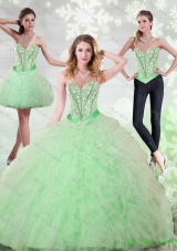 New Style Beading and Ruffles Sweetheart Quinceanera Gown in Apple Green