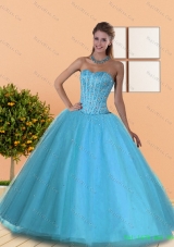 Wholesale Beading Sweetheart Blue Quinceanera Dresses for 2015