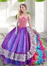 Beautiful Sweetheart Beading and Ruffles 2015 Quinceanera Ball Gowns in Multi Color