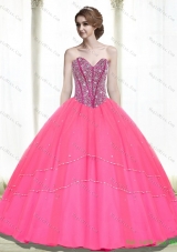 2015 Popular Beading Sweetheart Hot Pink Quinceanera Ball Gowns