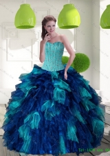 2015 Unique Multi Color Quinceanera Ball Gowns with Beading and Ruffles