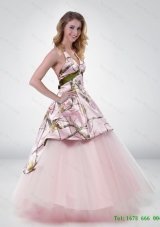 Wonderful Princess Halter Top 2015 Camo Wedding Dress with Belt