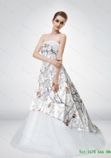 2015 New Style Strapless Court Train Camo Wedding Dresses with Ruching