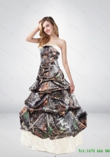 New Style Strapless Brush Train Camo Wedding Dresses with Pick Ups